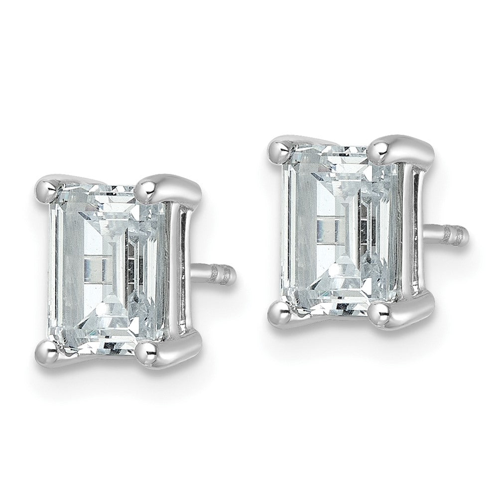 14k White Gold 3 carat Lab Grown Diamond VS/SI+ G+ Emerald Complete Four Prong Stud Earrings
