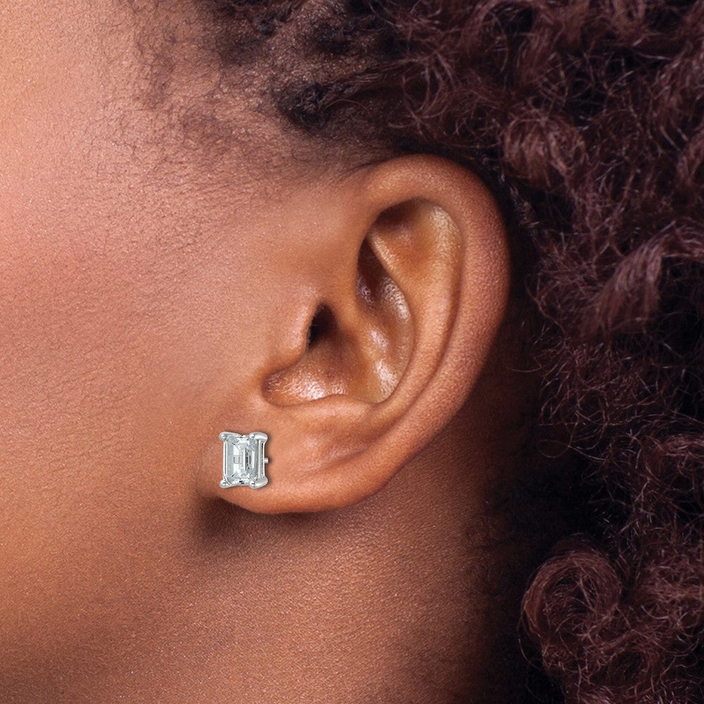 14k White Gold 3 carat Lab Grown Diamond VS/SI+ G+ Emerald Complete Four Prong Stud Earrings