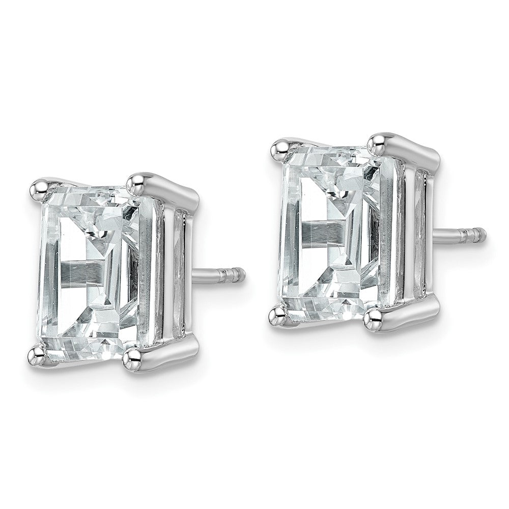 14k White Gold 6 carat Lab Grown Diamond VS+ F+ Emerald Complete Four Prong Stud Earrings
