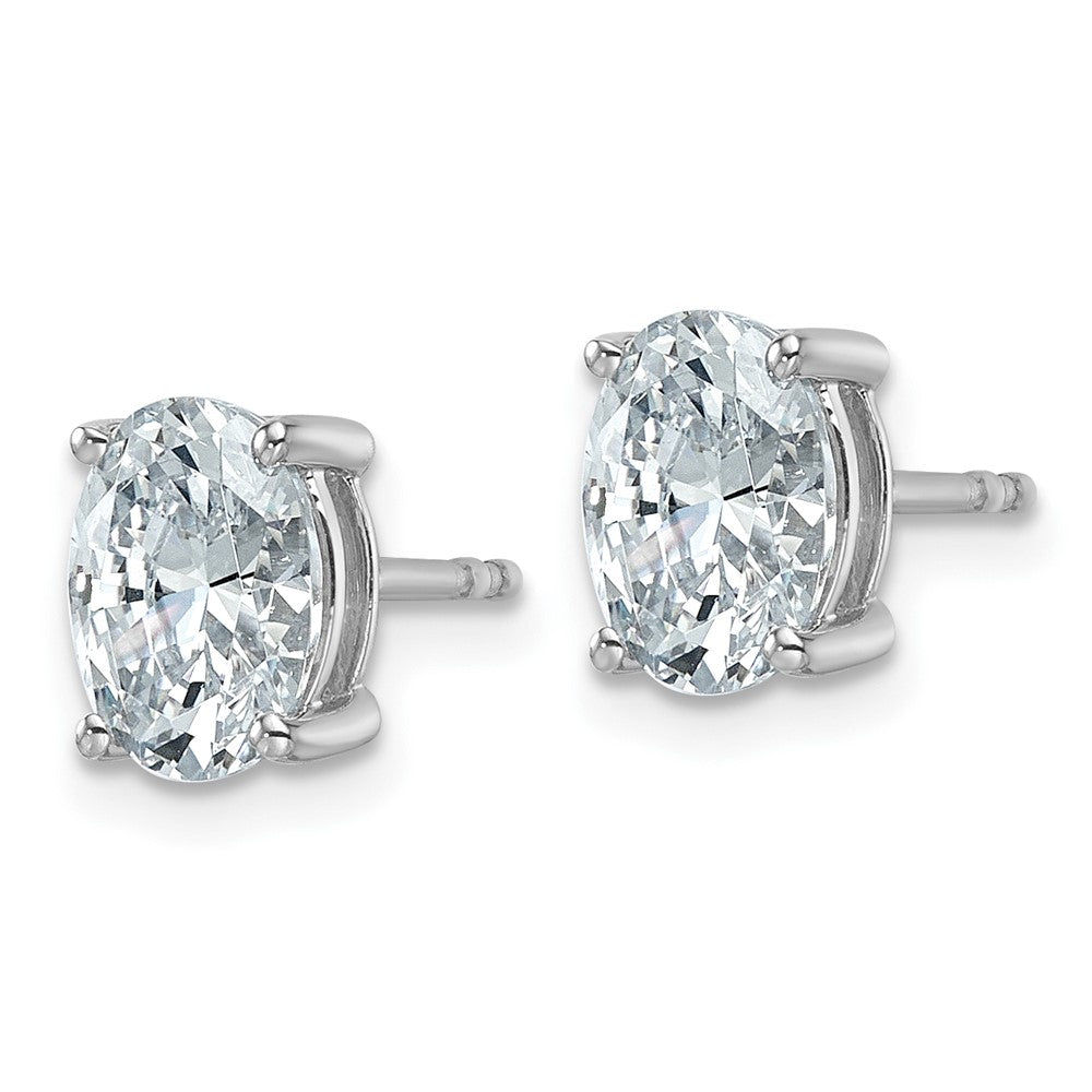 14k White Gold 2 carat Lab Grown Diamond VS+ F+ Complete Oval Four Prong Stud Earrings