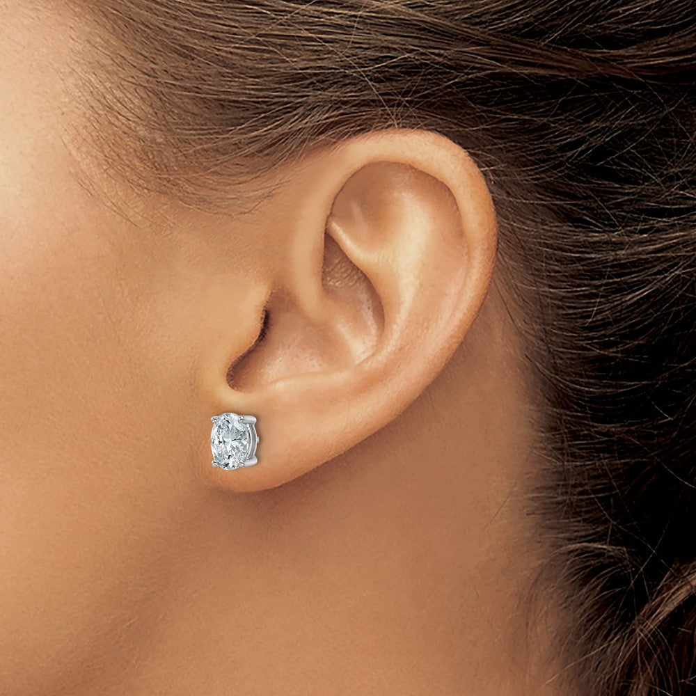 14k White Gold 2 carat Lab Grown Diamond VS+ F+ Complete Oval Four Prong Stud Earrings