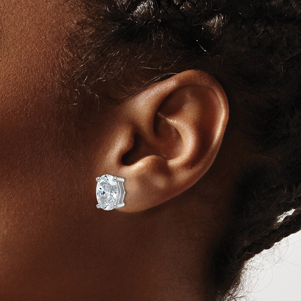 14k White Gold 5 carat Lab Grown Diamond VS/SI+ G+ Complete Oval Four Prong Stud Earrings
