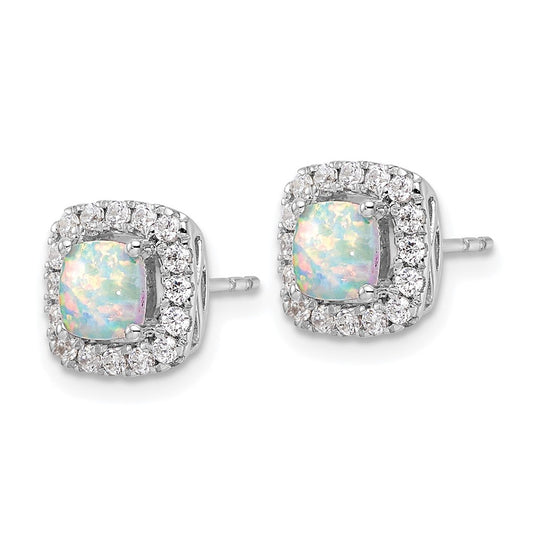 14k White Gold 3/8 carat Lab Grown Diamond VS/SI+ G+ October Birthstone Lab Created Opal Halo Post Earrings