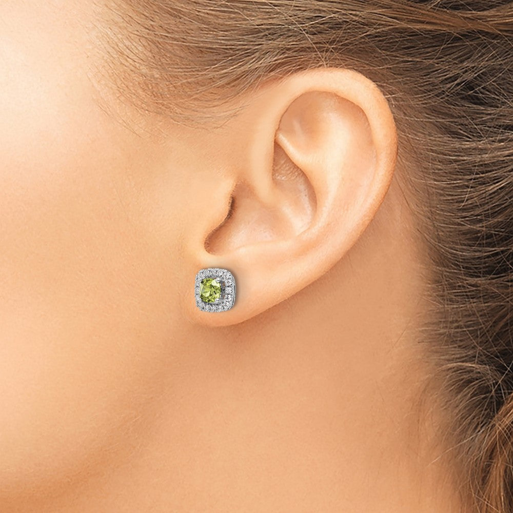 14k White Gold 3/8 carat Lab Grown Diamond VS/SI+ G+ August Birthstone Peridot Halo Post Earrings