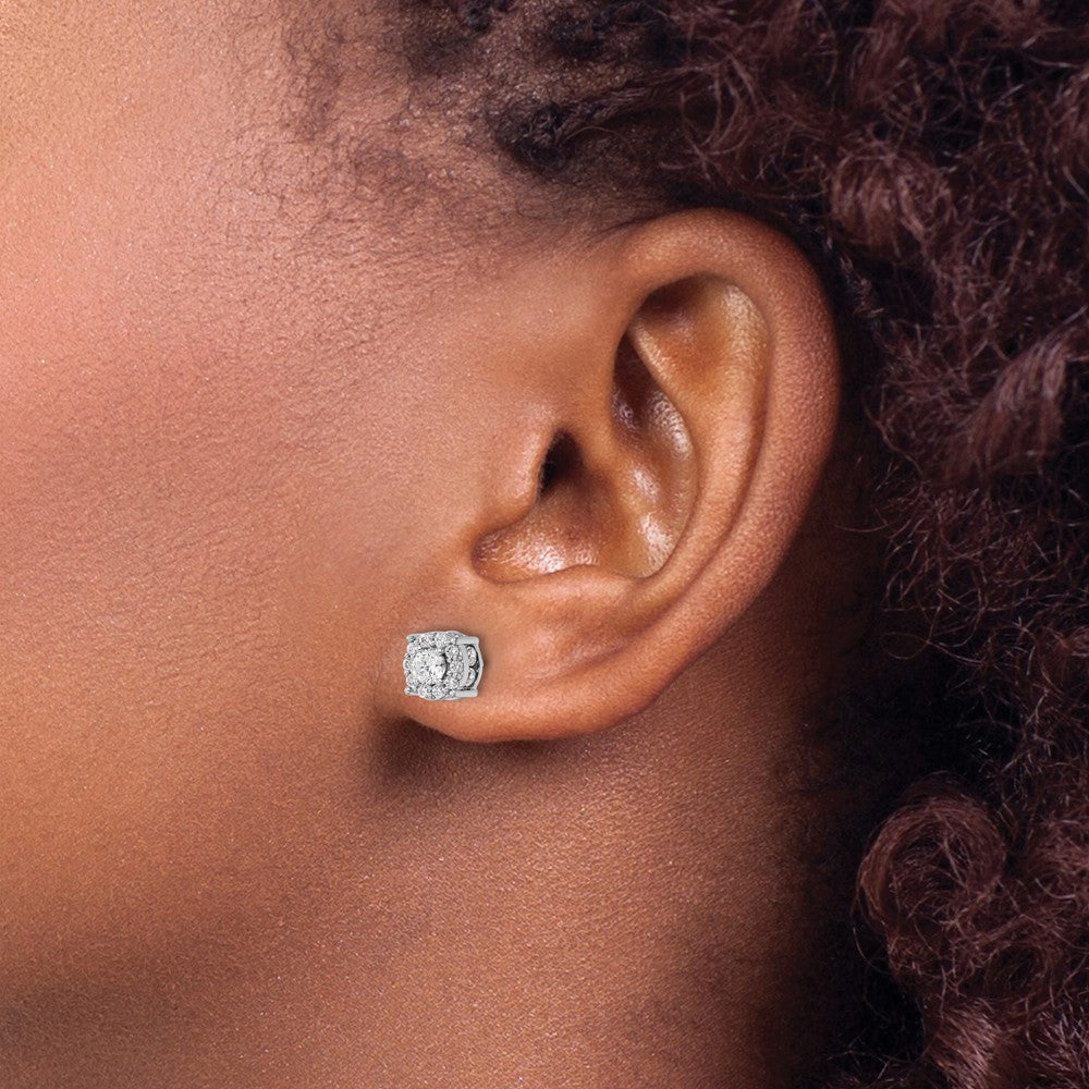 10k White Gold 1 carat Lab Grown Diamond VS/SI+ G+ Complete Round Fashion Halo Post Earrings
