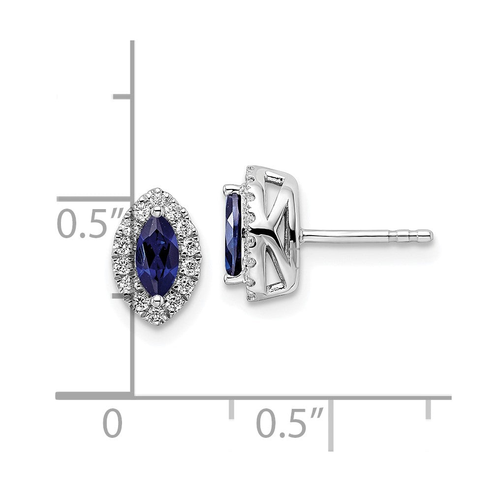 14k White Gold 1/5 carat Lab Grown Diamond VS/SI+ G+ and Lab Created Blue Sapphire September Birthstone Post Earrings