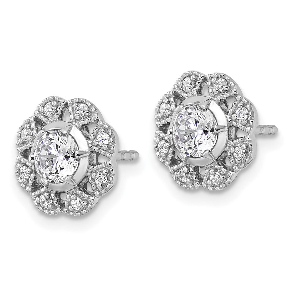True Origin 14K White Gold 3/4 carat Lab Grown Diamond VS+ F+ Complete Floral Post Earrings