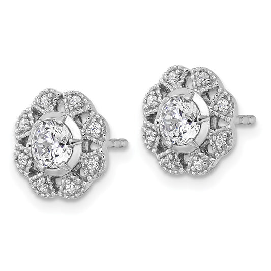 True Origin 14K White Gold 3/4 carat Lab Grown Diamond VS+ F+ Complete Floral Post Earrings