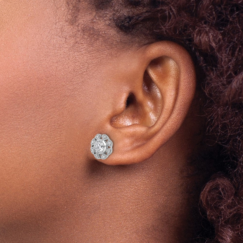 True Origin 14K White Gold 3/4 carat Lab Grown Diamond VS+ F+ Complete Floral Post Earrings