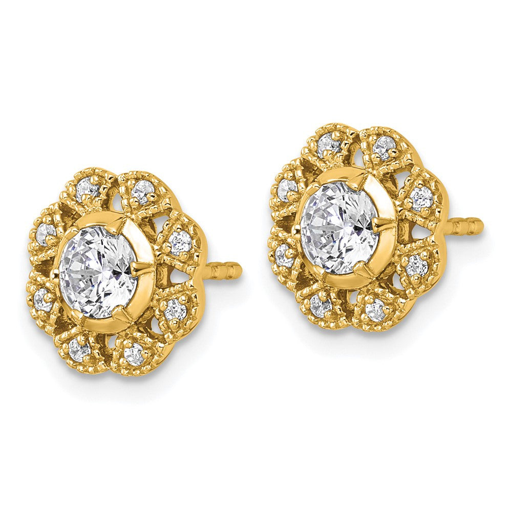 True Origin 14K Yellow Gold 3/4 carat Lab Grown Diamond VS+ F+ Complete Floral Post Earrings