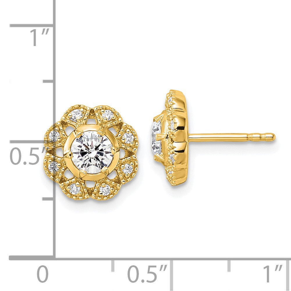 True Origin 14K Yellow Gold 3/4 carat Lab Grown Diamond VS+ F+ Complete Floral Post Earrings