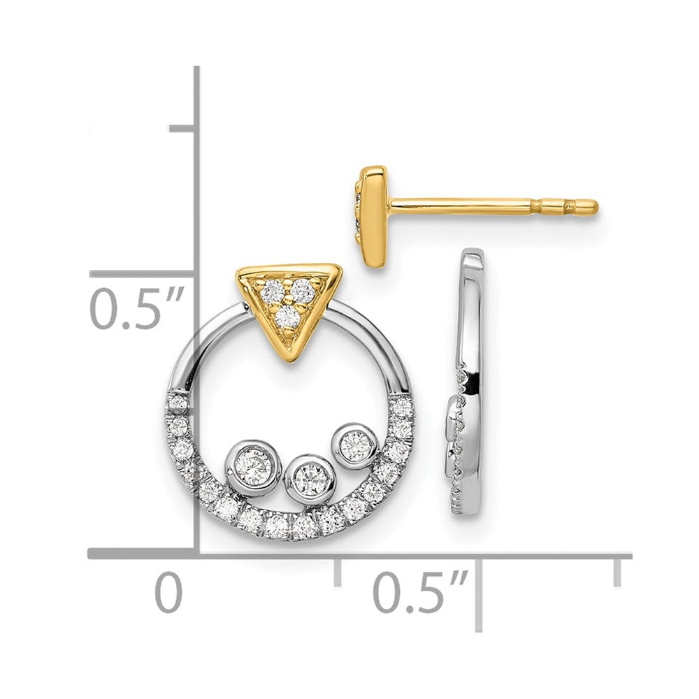 14k Two Tone 1/4 carat Lab Grown Diamond VS/SI+ G+ Complete Triangle Post Earrings with Circle Dangle Earring Jacket