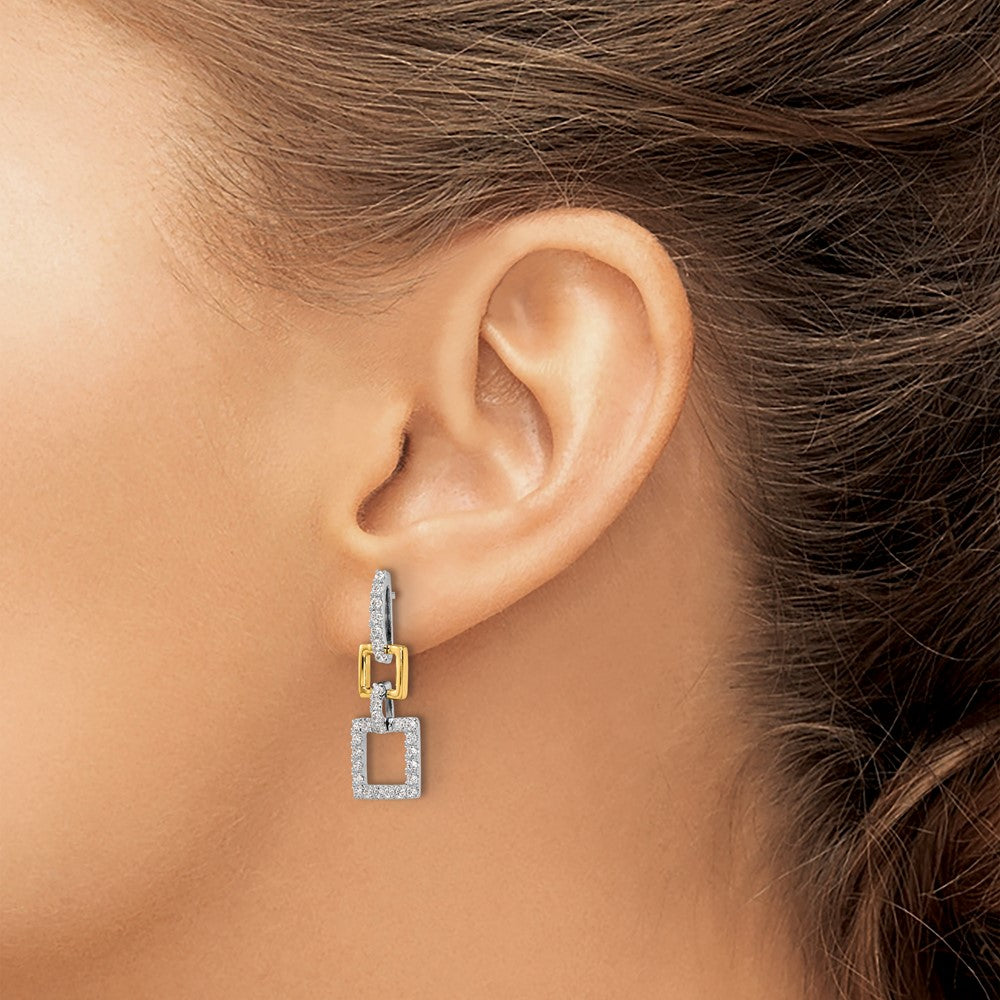 14k Two-Tone 3/4 carat Lab Grown Diamond VS/SI+ G+ Square Dangle Post Earrings