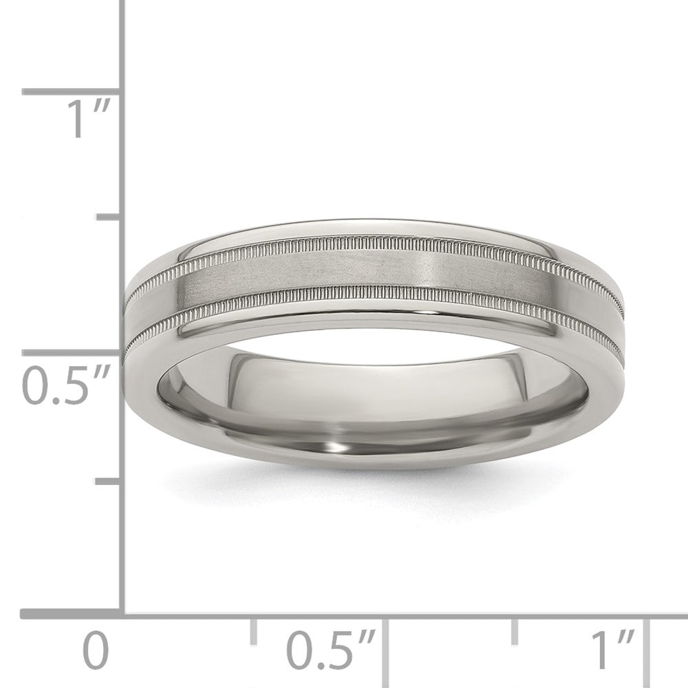 Edward Mirell Titanium Brushed/Polished Flat Milgrain 5mm Band Size 6