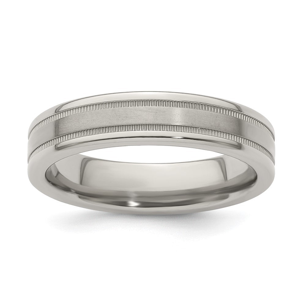 Edward Mirell Titanium Brushed/Polished Flat Milgrain 5mm Band Size 7
