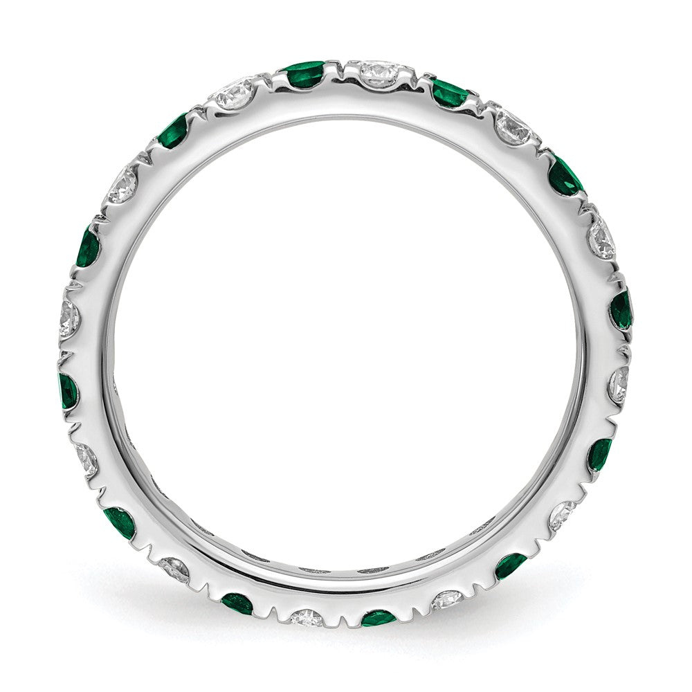 14k White Gold 3/8 carat Lab Grown Diamond VS/SI+ G+ and Lab Created Emerald Size 5 Eternity Band