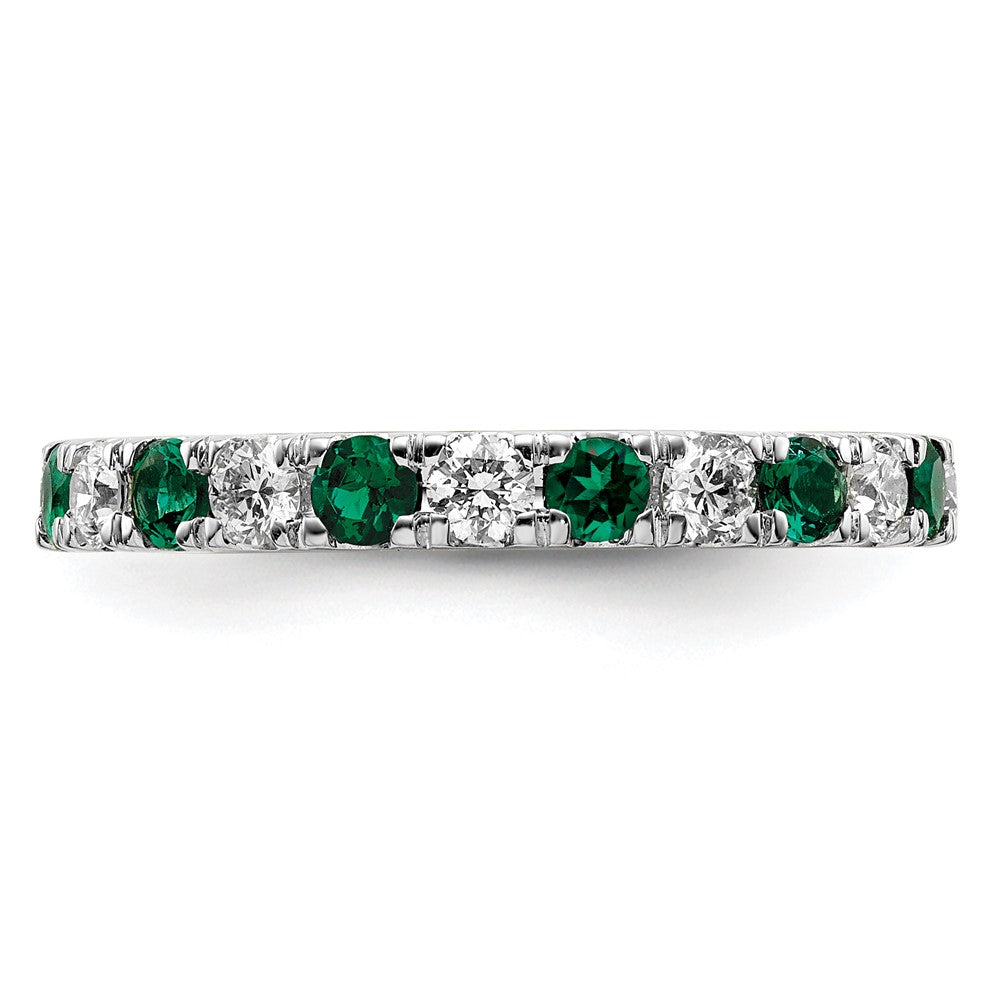 14k White Gold 3/8 carat Lab Grown Diamond VS/SI+ G+ and Lab Created Emerald Size 5 Eternity Band