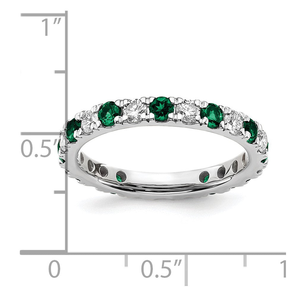 14k White Gold 7/8 carat Lab Grown Diamond VS/SI+ G+ and Lab Created Emerald Size 8 Eternity Band