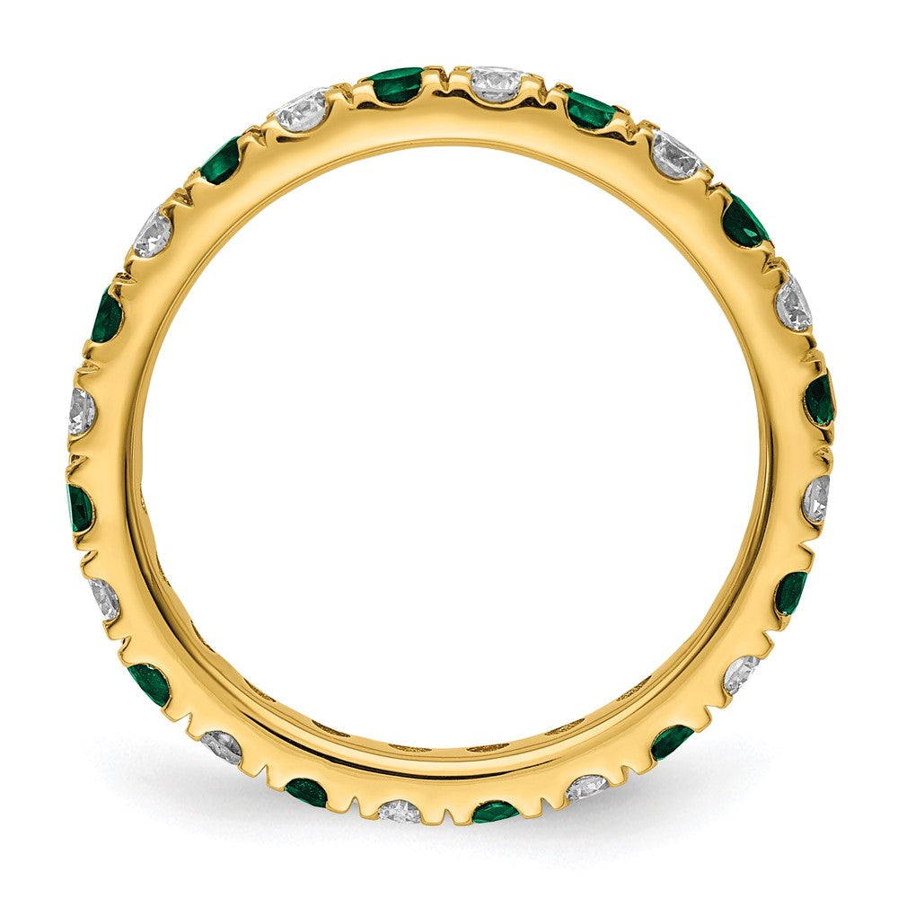 14k 7/8 carat Lab Grown Diamond VS/SI+ G+ and Lab Created Emerald Size 8.5 Eternity Band