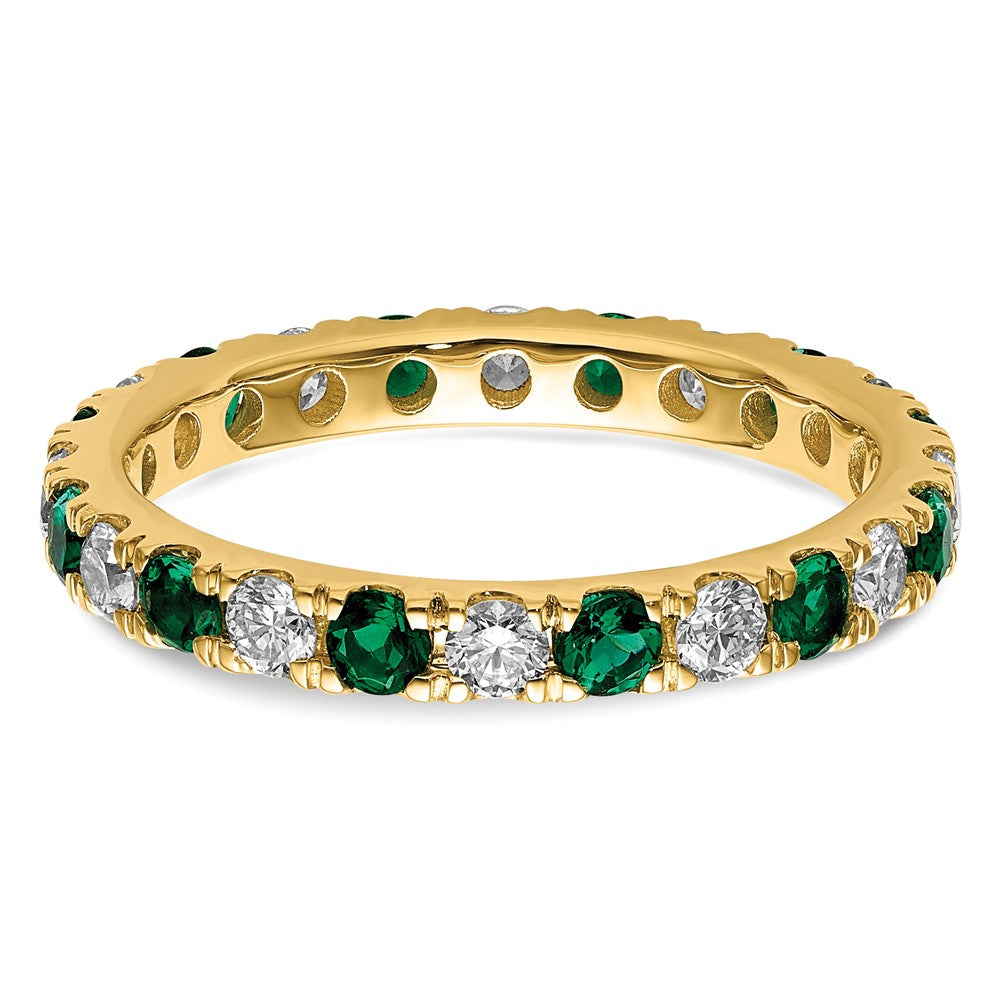 14k 7/8 carat Lab Grown Diamond VS/SI+ G+ and Lab Created Emerald Size 8.5 Eternity Band