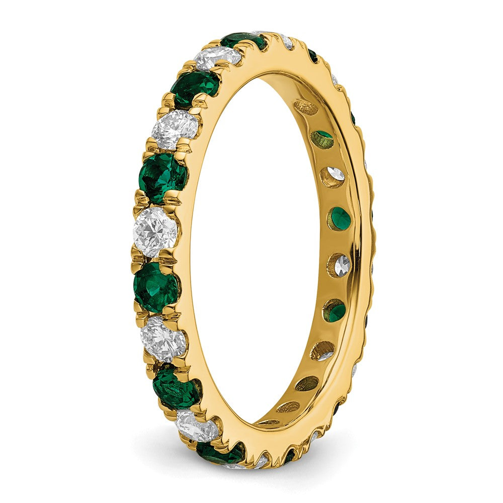 14k 3/8 carat Lab Grown Diamond VS/SI+ G+ and Lab Created Emerald Size 5 Eternity Band