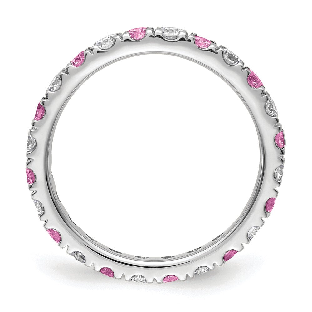 14k White Gold 7/8 carat Lab Grown Diamond VS/SI+ G+ and Lab Created Pink Sapphire Comp Eternity Bandd