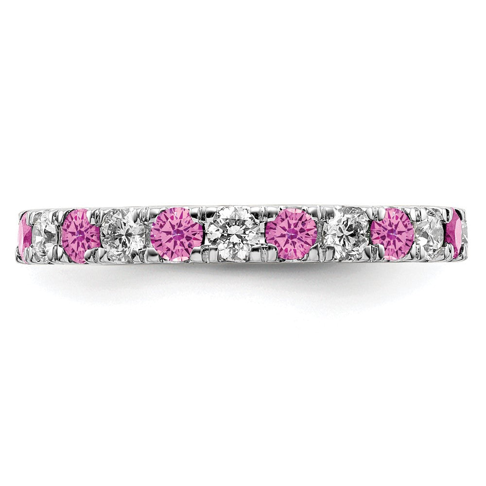 14k White Gold 7/8 carat Lab Grown Diamond VS/SI+ G+ and Lab Created Pink Sapphire Comp Eternity Bandd