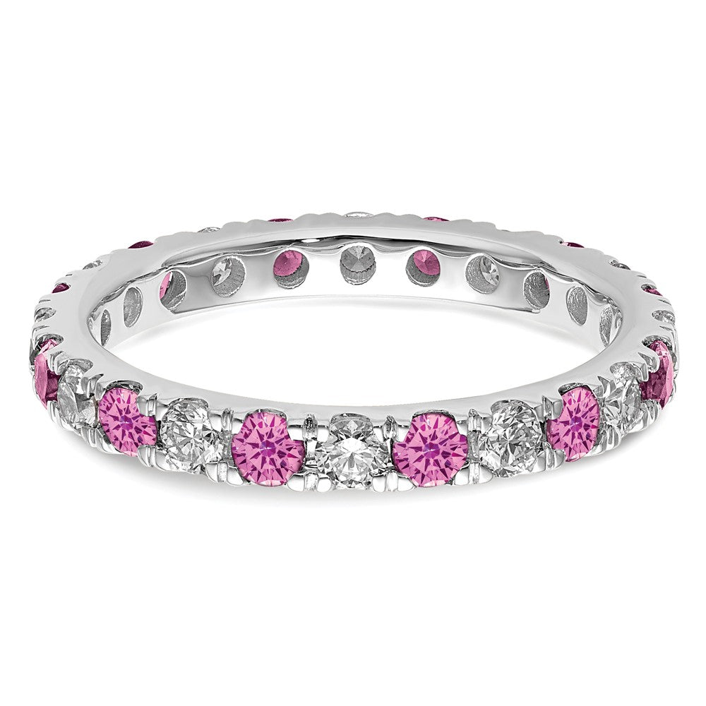 14k White Gold 7/8 carat Lab Grown Diamond VS/SI+ G+ and Lab Created Pink Sapphire Comp Eternity Bandd