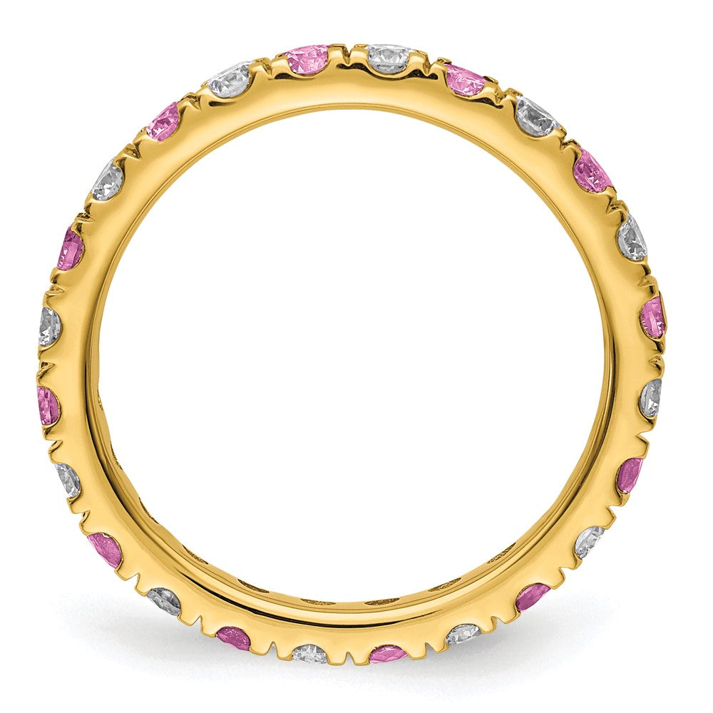 14k 7/8 carat Lab Grown Diamond VS/SI+ G+ and Lab Created Pink Sapphire Size 8.5 Eternity Band