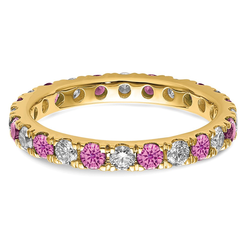 14k 7/8 carat Lab Grown Diamond VS/SI+ G+ and Lab Created Pink Sapphire Size 8 Eternity Band