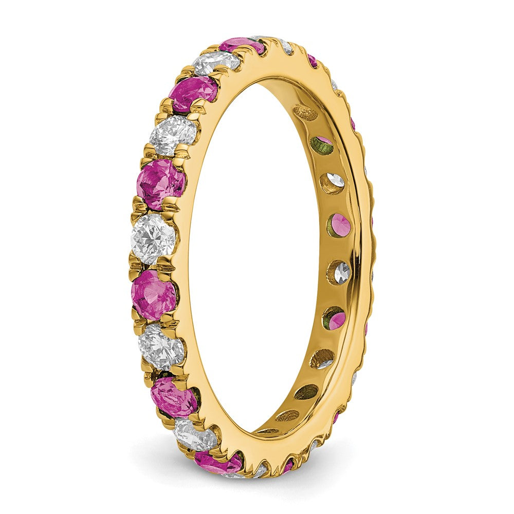 14k 7/8 carat Lab Grown Diamond VS/SI+ G+ and Lab Created Pink Sapphire Size 8 Eternity Band