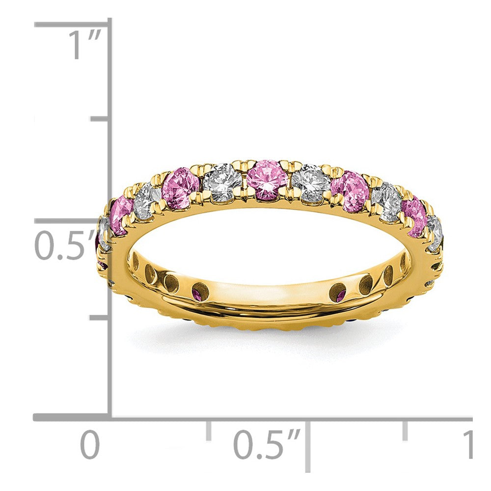14k 7/8 carat Lab Grown Diamond VS/SI+ G+ and Lab Created Pink Sapphire Size 9 Eternity Band