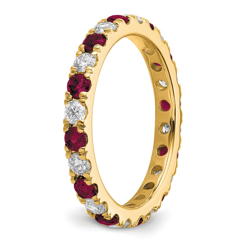 14k 7/8 carat Lab Grown Diamond VS/SI+ G+ and Lab Created Ruby Size 9 Eternity Band