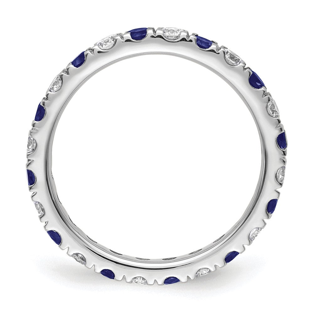 14k White Gold 3/4 carat Lab Grown Diamond VS/SI+ G+ and Lab Created Blue Sapphire Size 6.5 Eternity Band