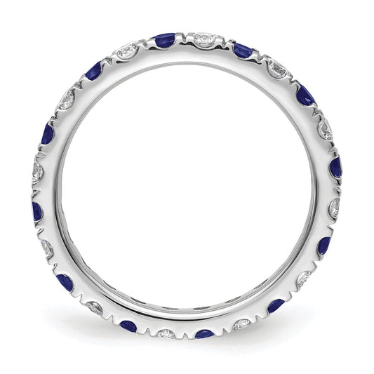 14k White Gold 3/4 carat Lab Grown Diamond VS/SI+ G+ and Lab Created Blue Sapphire Size 6.5 Eternity Band