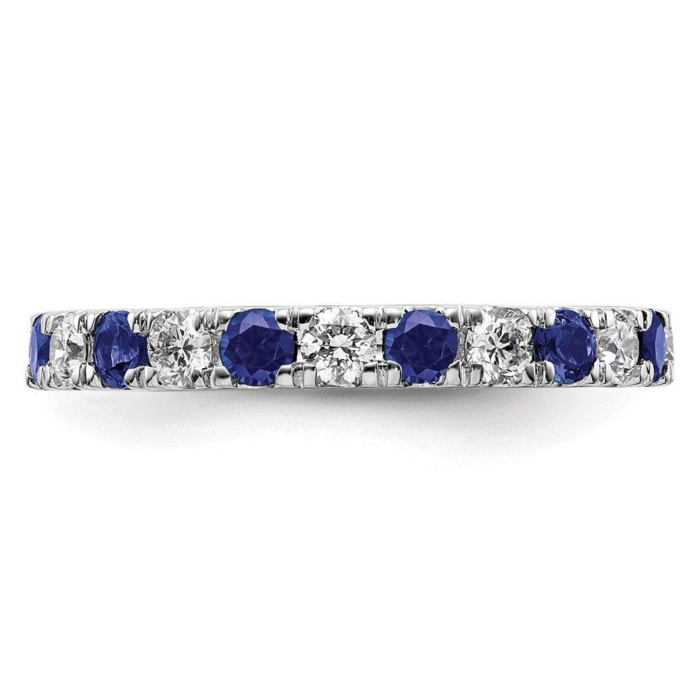 14k White Gold 3/4 carat Lab Grown Diamond VS/SI+ G+ and Lab Created Blue Sapphire Size 6.5 Eternity Band