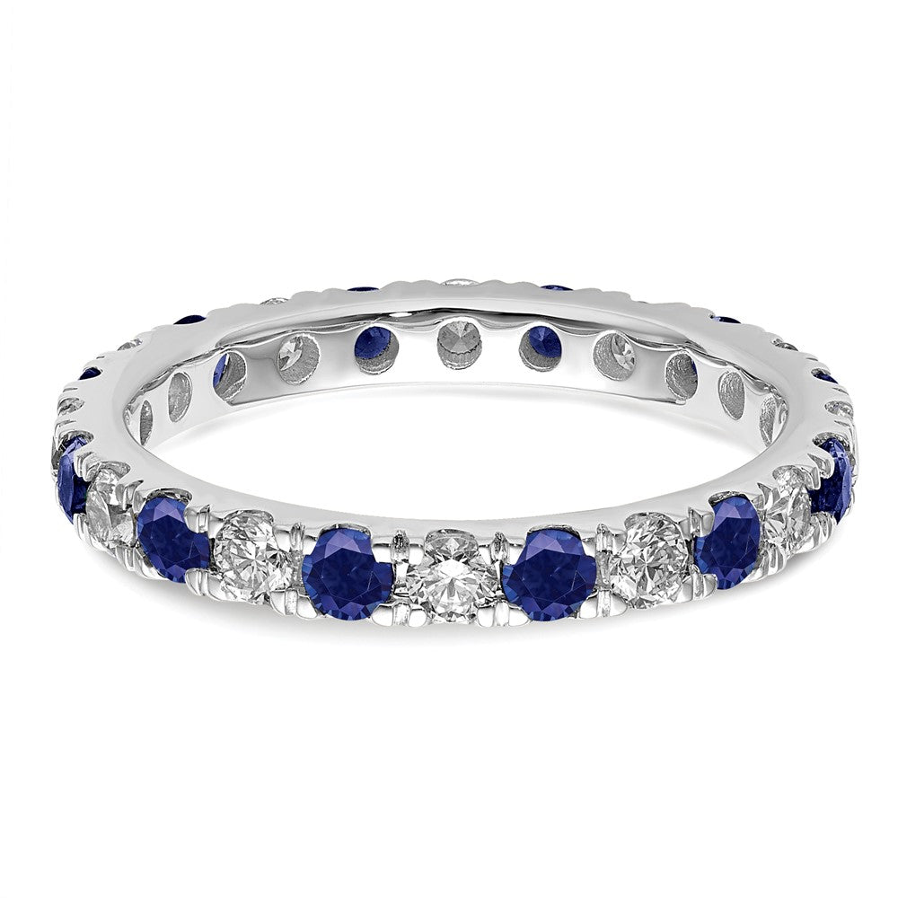 14k White Gold 3/4 carat Lab Grown Diamond VS/SI+ G+ and Lab Created Blue Sapphire Size 4 Eternity Band
