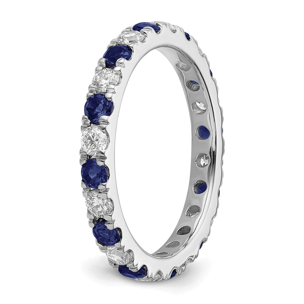 14k White Gold 3/4 carat Lab Grown Diamond VS/SI+ G+ and Lab Created Blue Sapphire Size 4 Eternity Band