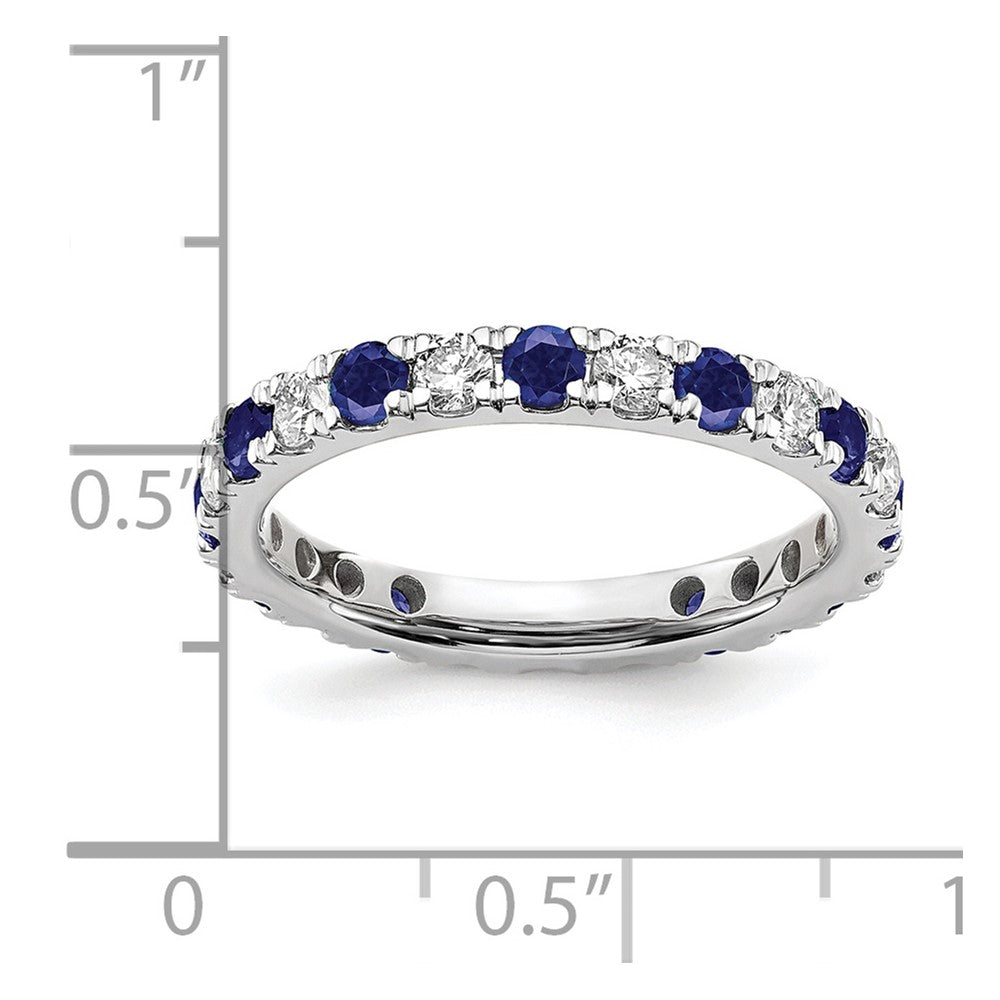 14k White Gold 3/4 carat Lab Grown Diamond VS/SI+ G+ and Lab Created Blue Sapphire Size 4 Eternity Band