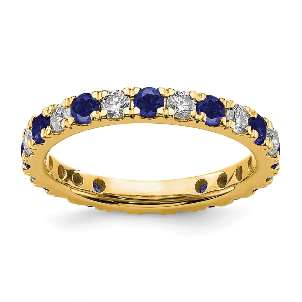 14k 3/4 carat Lab Grown Diamond VS/SI+ G+ and Lab Created Blue Sapphire Size 7.5 Eternity Band