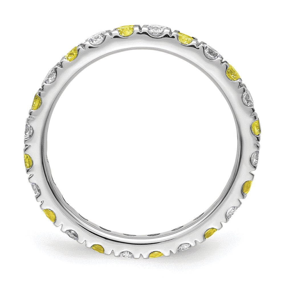 14k White Gold 3/4 carat Lab Grown Diamond VS/SI+ G+ and Lab Created Yellow Sapphire Size 4.5 Eternity Band