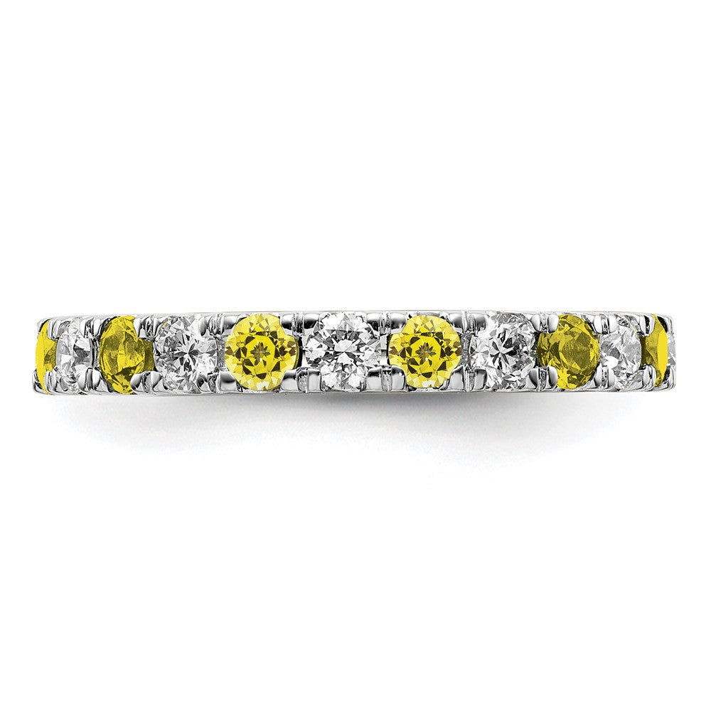 14k White Gold 3/4 carat Lab Grown Diamond VS/SI+ G+ and Lab Created Yellow Sapphire Size 4.5 Eternity Band