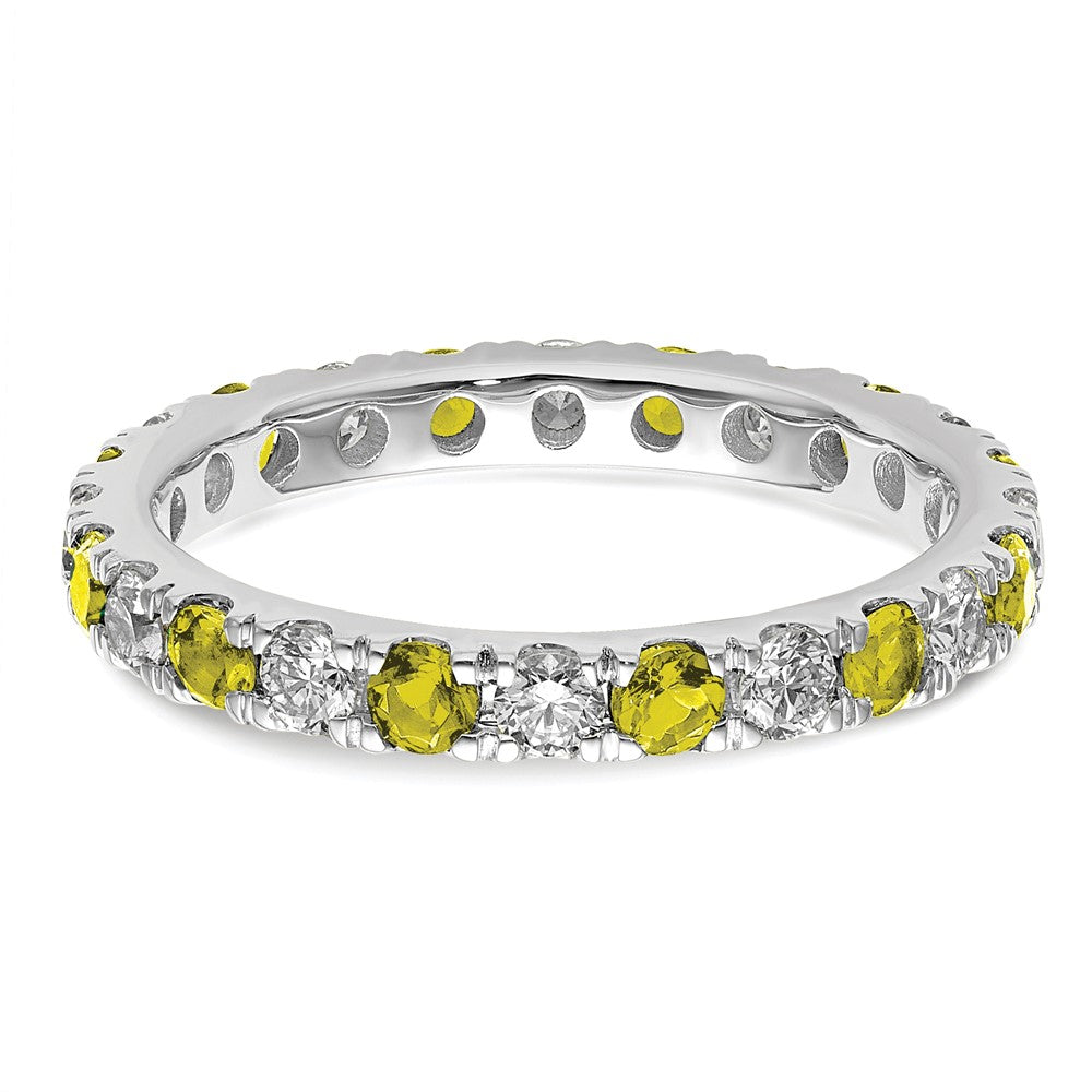 14k White Gold 3/4 carat Lab Grown Diamond VS/SI+ G+ and Lab Created Yellow Sapphire Size 4.5 Eternity Band