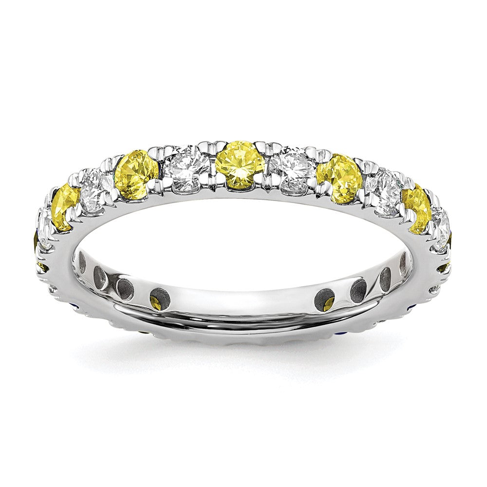 14k White Gold 3/4 carat Lab Grown Diamond VS/SI+ G+ and Lab Created Yellow Sapphire Size 4.5 Eternity Band