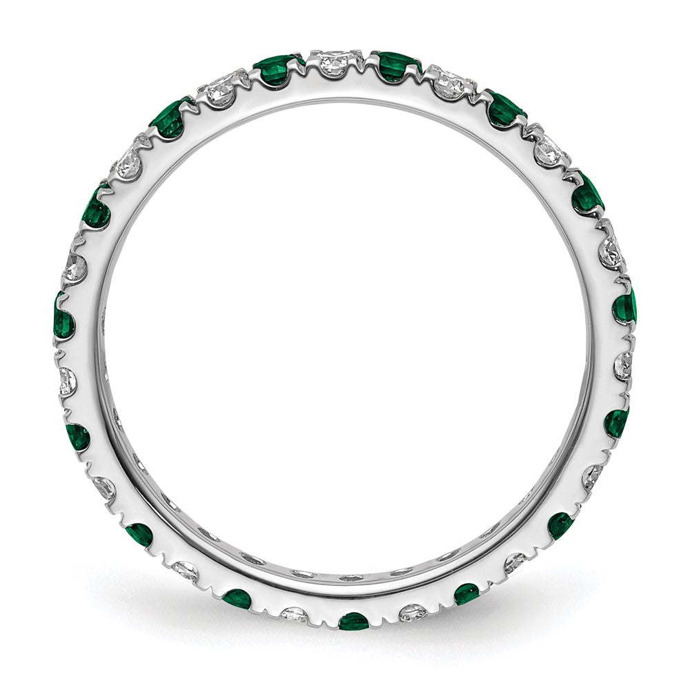 14k White Gold 3/8 carat Lab Grown Diamond VS/SI+ G+ and Lab Created Emerald Size 5 Eternity Band