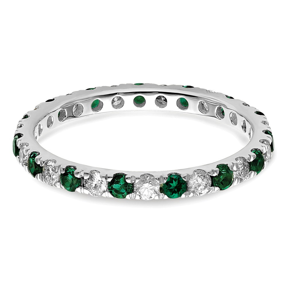 14k White Gold 3/8 carat Lab Grown Diamond VS/SI+ G+ and Lab Created Emerald Size 5 Eternity Band