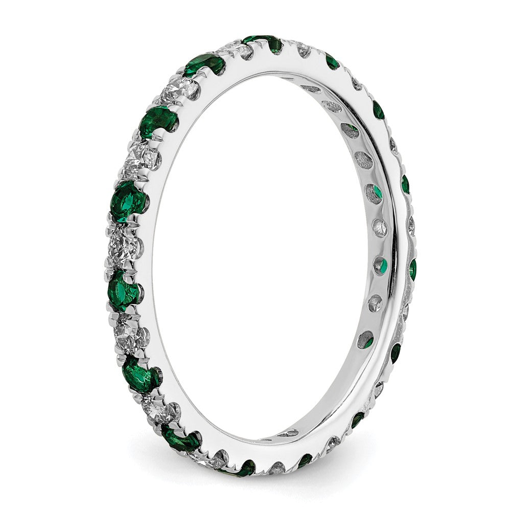 14k White Gold 3/8 carat Lab Grown Diamond VS/SI+ G+ and Lab Created Emerald Size 5 Eternity Band