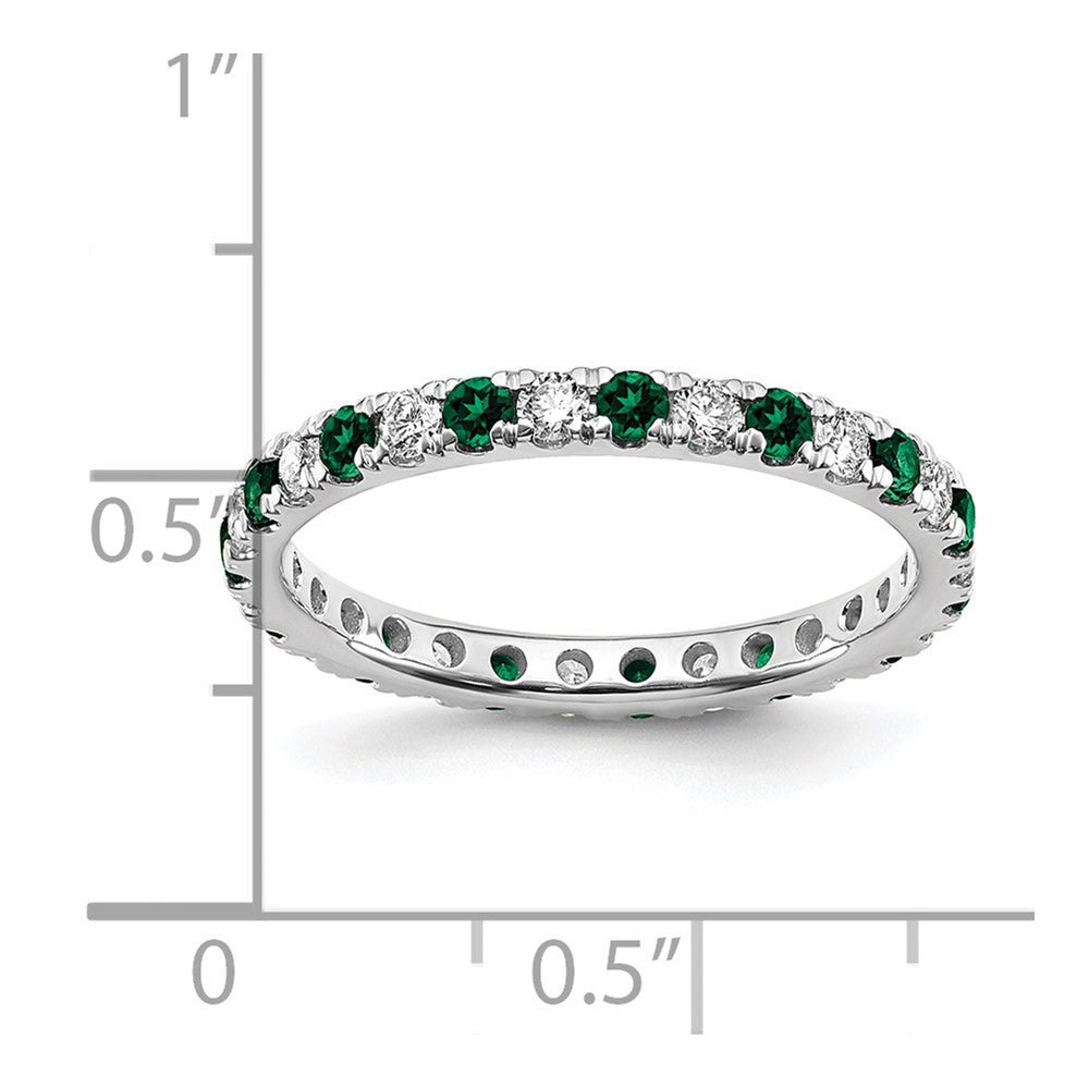 14k White Gold 3/8 carat Lab Grown Diamond VS/SI+ G+ and Lab Created Emerald Size 5 Eternity Band