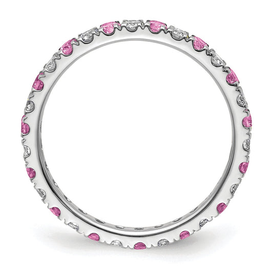 14k White Gold 3/8 carat Lab Grown Diamond VS/SI+ G+ and Lab Created Pink Sapphire Size 4.5 Eternity Band