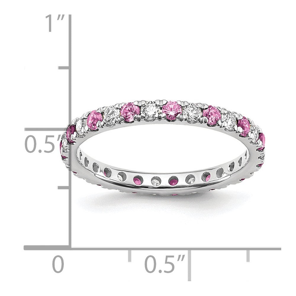 14k White Gold 1/2 carat Lab Grown Diamond VS/SI+ G+ and Lab Created Pink Sapphire Size 7 Eternity Band